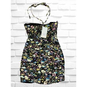 Zara Women’s Size XS Ruched Black Floral Bodycon Mini Dress • Sleeveless NWT